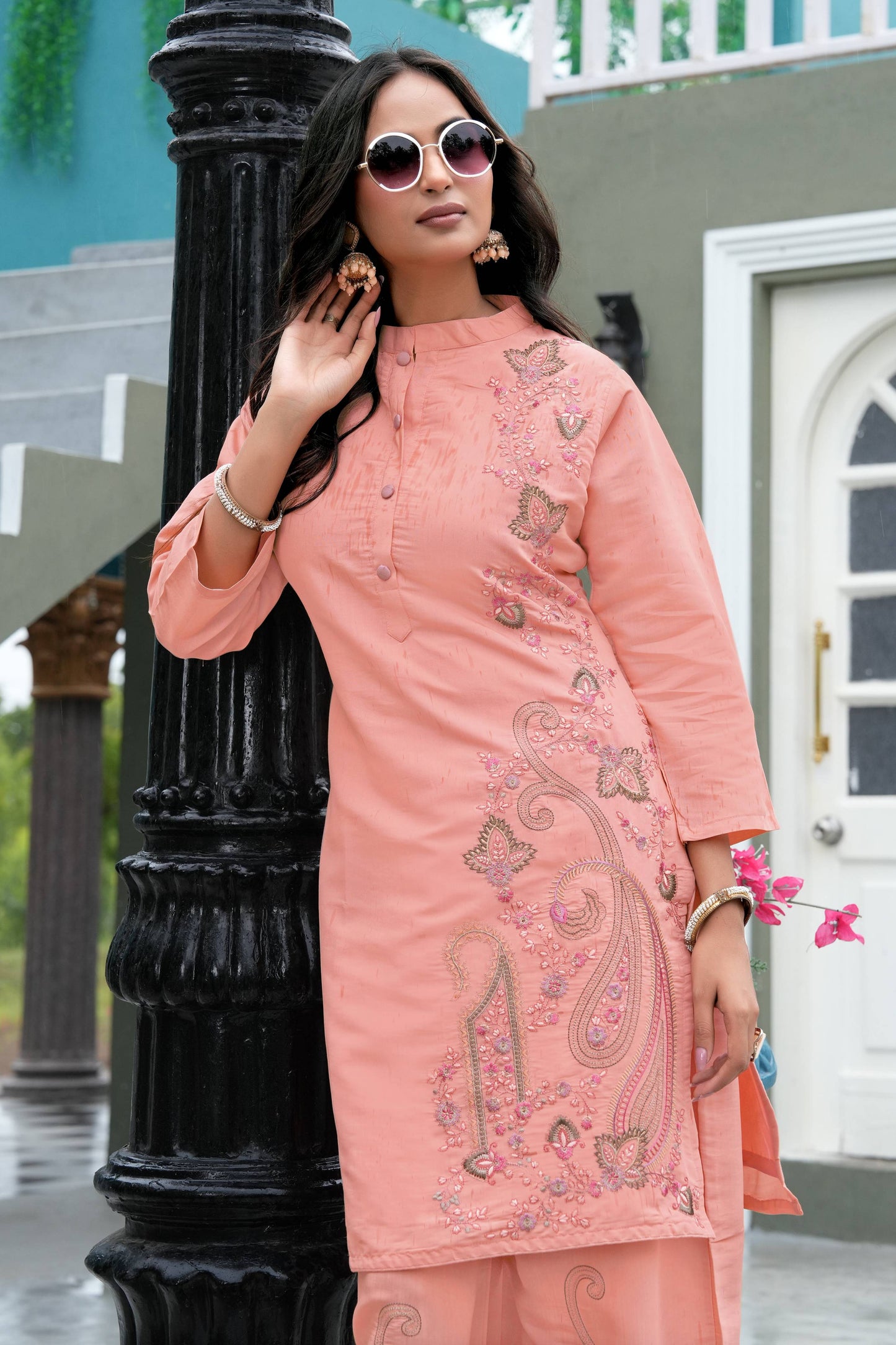 Gulzar Embellished Peach Ethnic Co-Ord Set